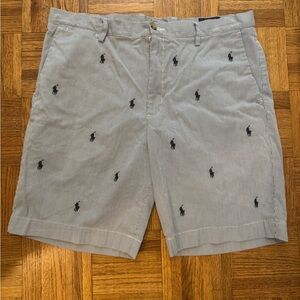 Ralph Lauren Navy & White Flat Front Shorts with Embroidered Design